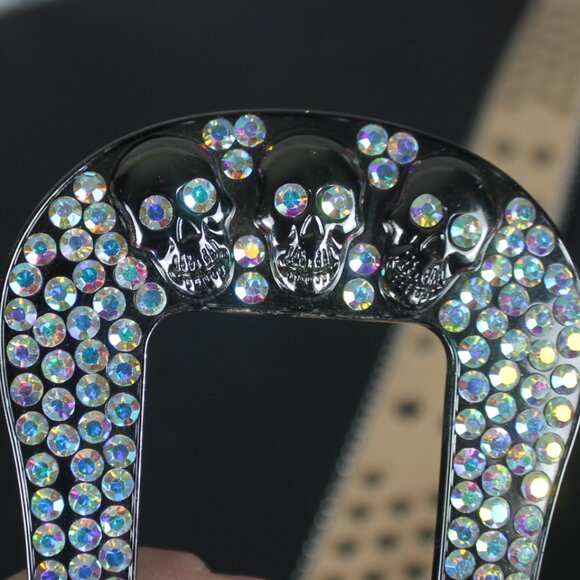 White Faux Leather Woman Belt Skull Rhinestone Western Motorcycle Bling Carnival main image 16